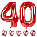 Lingqiang 40th Birthday Balloons Kit — 40-Inch Red Numeric Foil Balloons with Confetti