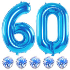 Lingqiang 60th Birthday Balloons Set - 40-inch Blue Foil Number 60 with Confetti Latex Kit