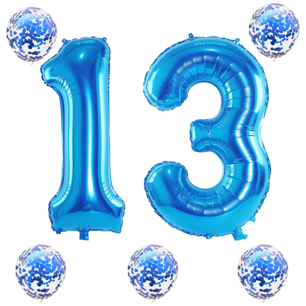 Lingqiang Blue 13th Birthday Balloons Kit | 40in Foil Numbers + Confetti Latex