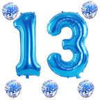 Lingqiang Blue 13th Birthday Balloons Kit | 40in Foil Numbers + Confetti Latex