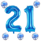 Lingqiang Blue 21 Balloons Kit – 40in Foil Numbers + Confetti Latex for 21st Birthday