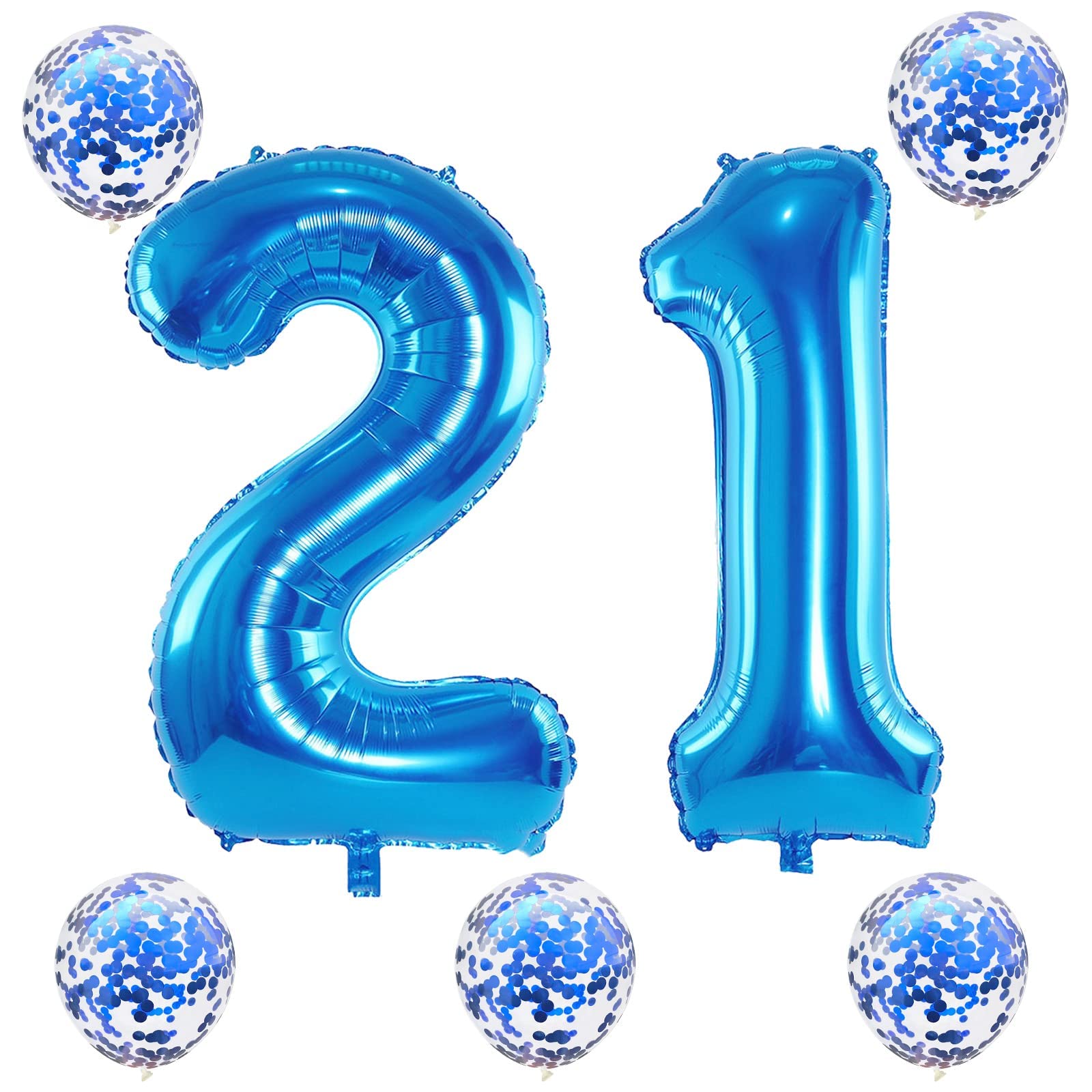 Lingqiang Blue 21 Balloons Kit – 40in Foil Numbers + Confetti Latex for 21st Birthday