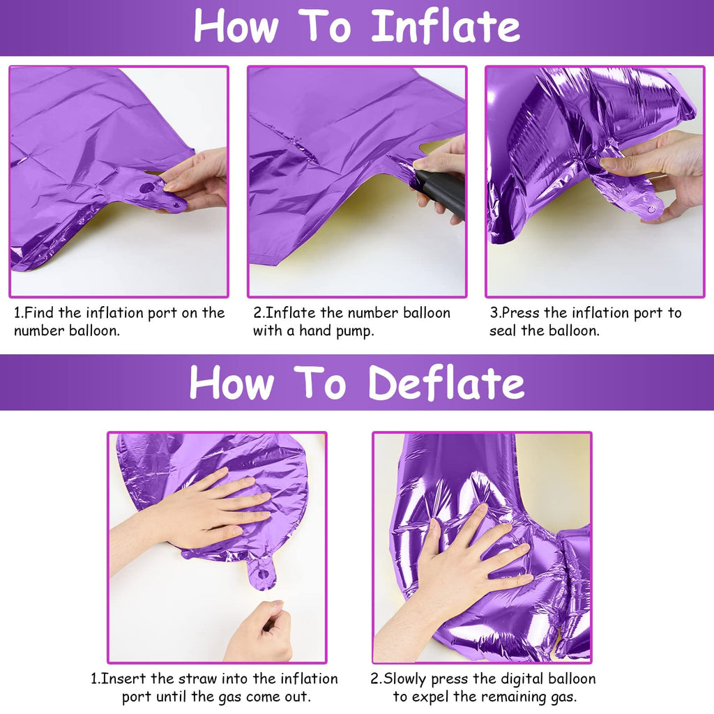 Lingqiang Large 40in Purple Number 10 Foil Balloons Kit – Self-Inflating with Confetti Balloons for 10th Birthday & Anniversary