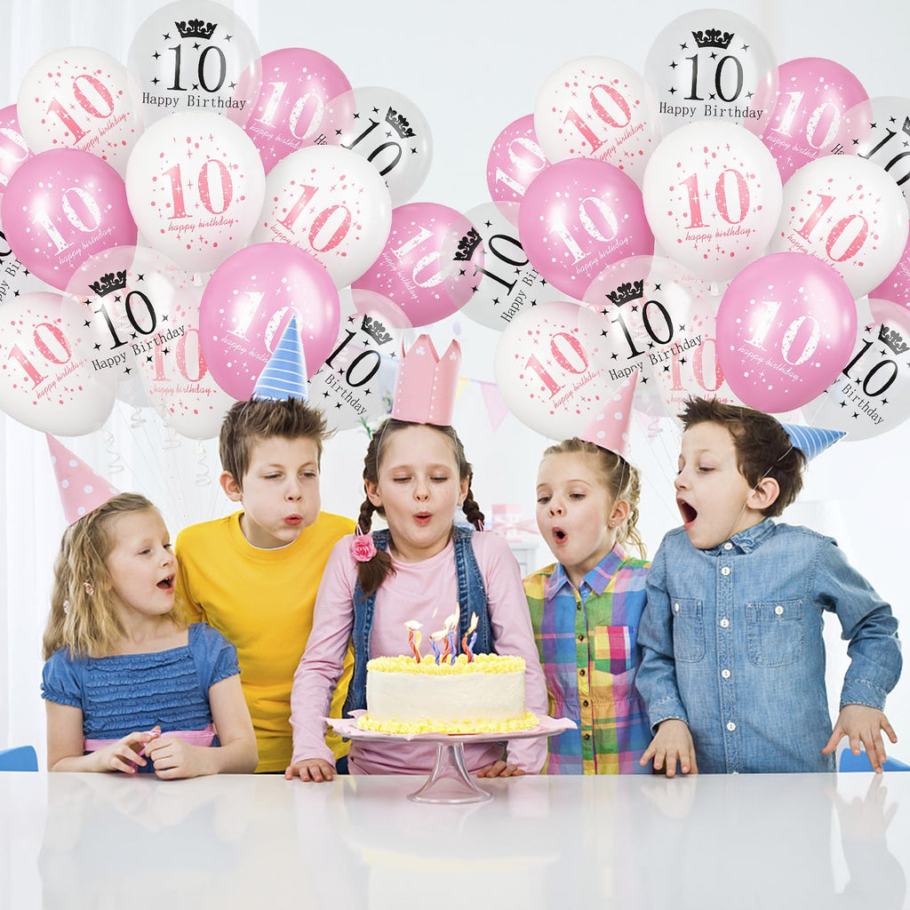 Lingqiang Pink & White 10th Birthday Balloons – 15-Count Latex Set for Girls' Party