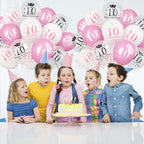 Lingqiang Pink & White 10th Birthday Balloons – 15-Count Latex Set for Girls' Party