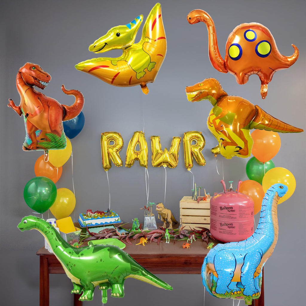 Lingqiang Dinosaur Foil Balloons Set (6 Giant Mylar Balloons) | Jungle Safari Party