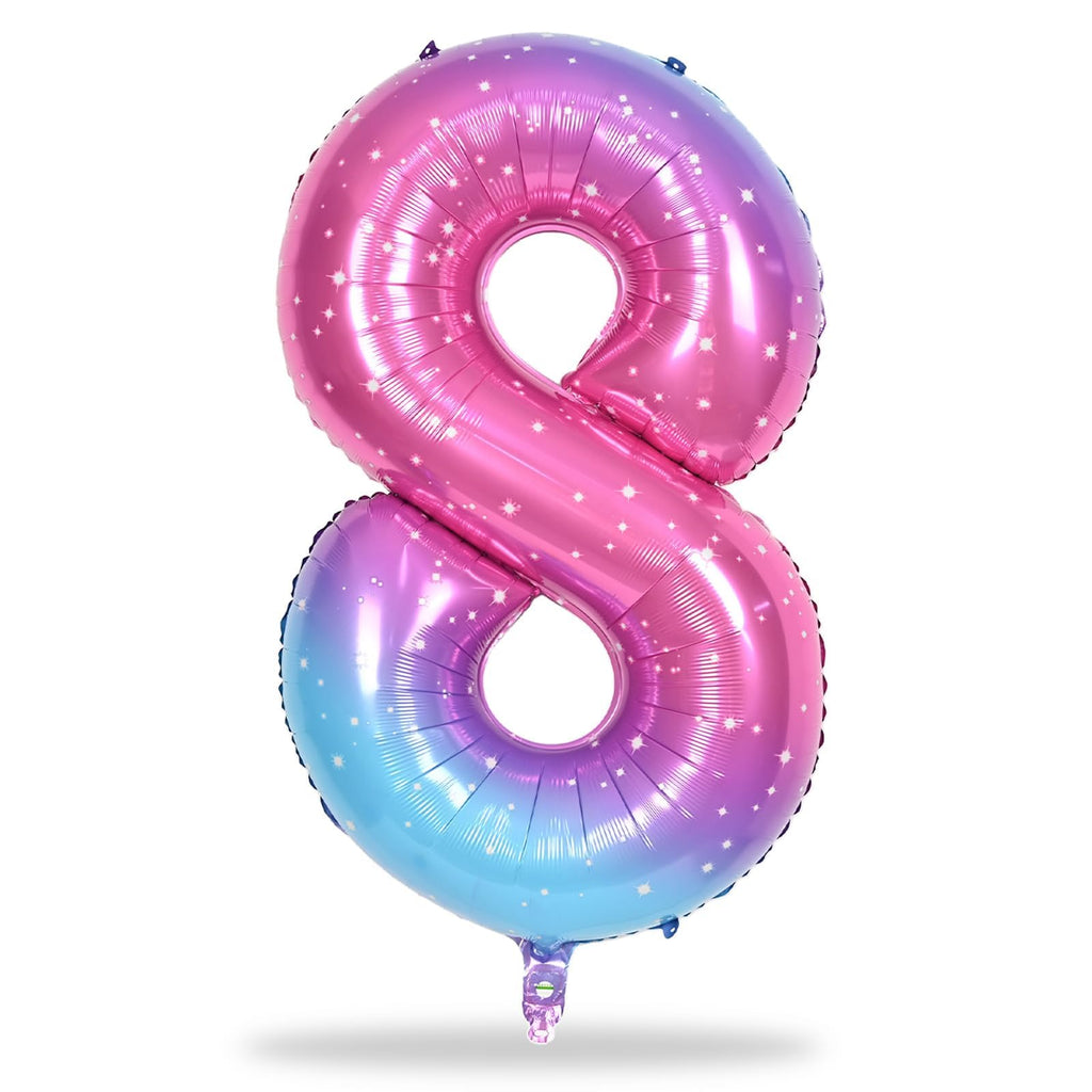 Lingqiang 40-Inch Rainbow Foil Balloon Number 8 – Giant Gradient Blue Pink Balloons