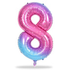 Lingqiang 40-Inch Rainbow Foil Balloon Number 8 – Giant Gradient Blue Pink Balloons