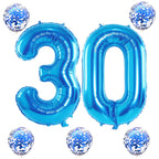 Lingqiang 40" Blue 30th Birthday Balloons Kit – Self-Inflating Foil Numbers with Confetti