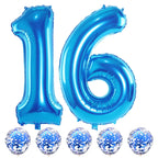 Lingqiang Blue 16 Birthday Balloons Kit - 40 Inch Foil Numbers 1 & 6 + Confetti Balloons
