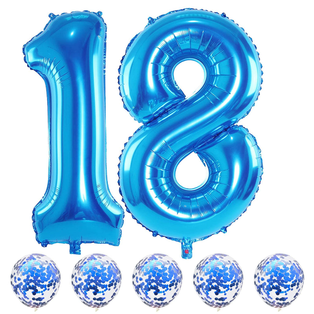 Lingqiang Blue 18-Number Foil Balloon Set — 40-inch 1 & 8 with Confetti Balloons for 18th/81st Birthday & Anniversary Decor