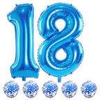 Lingqiang Blue 18-Number Foil Balloon Set — 40-inch 1 & 8 with Confetti Balloons for 18th/81st Birthday & Anniversary Decor