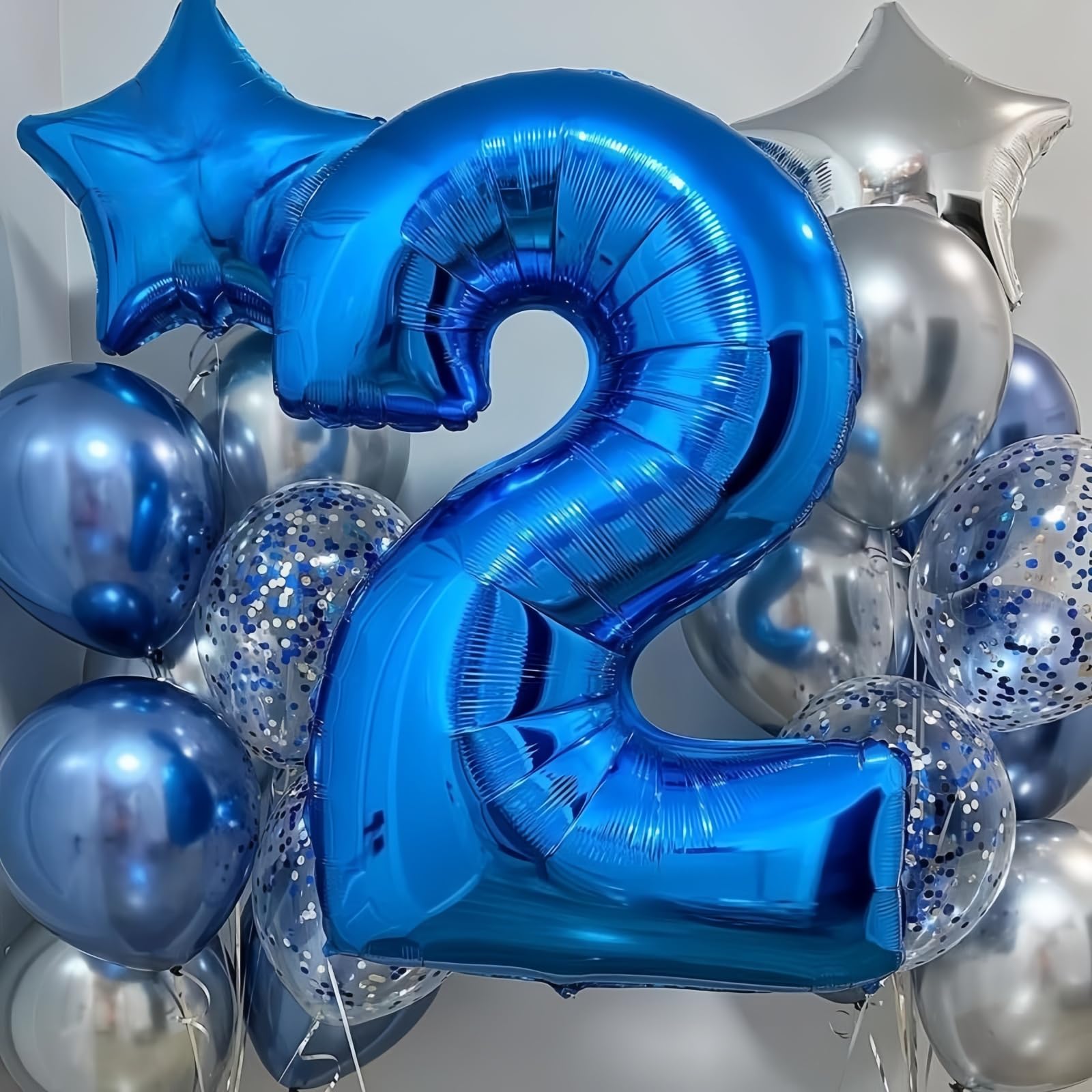 Lingqiang Blue 2 Balloons – 40-Inch Foil Number Balloons, Self-Inflating, for Birthdays & Parties