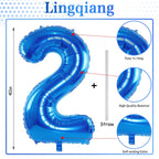 Lingqiang Blue 2 Balloons – 40-Inch Foil Number Balloons, Self-Inflating, for Birthdays & Parties