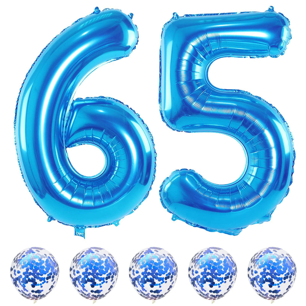 Lingqiang Blue 65th Birthday Balloons Kit — 40in Foil Numbers 5 & 6 + Confetti Latex Set