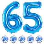 Lingqiang Blue 65th Birthday Balloons Kit — 40in Foil Numbers 5 & 6 + Confetti Latex Set