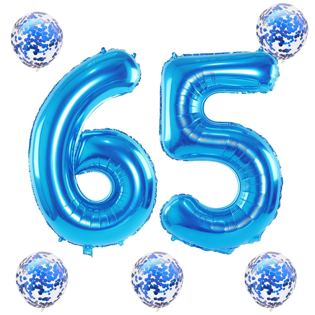 Lingqiang Blue 65th Birthday Balloons Kit — 40in Foil Numbers 5 & 6 + Confetti Latex Set