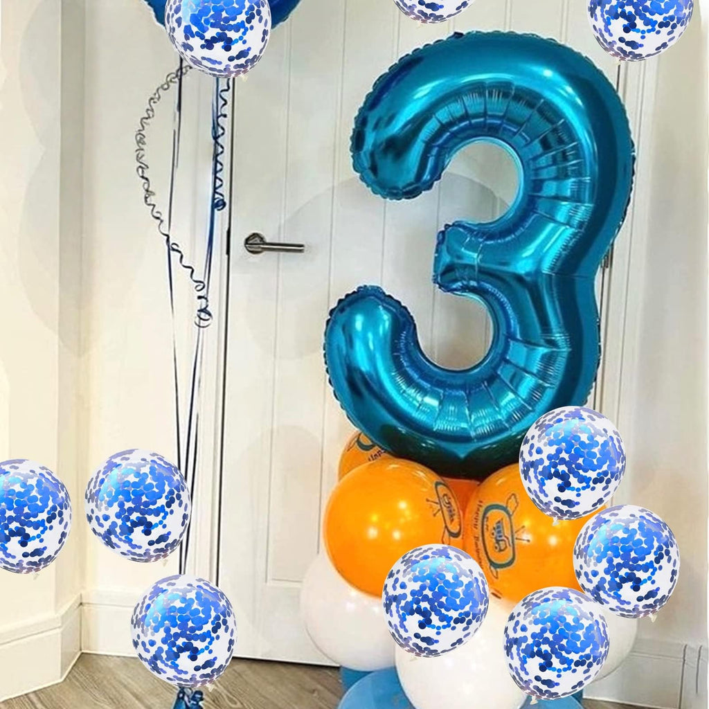 Lingqiang Blue 65th Birthday Balloons Kit — 40in Foil Numbers 5 & 6 + Confetti Latex Set