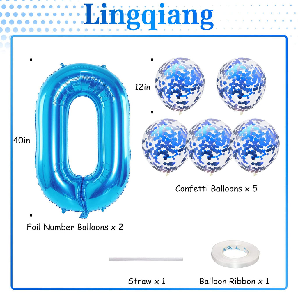 Lingqiang 40" Blue 30th Birthday Balloons Kit – Self-Inflating Foil Numbers with Confetti
