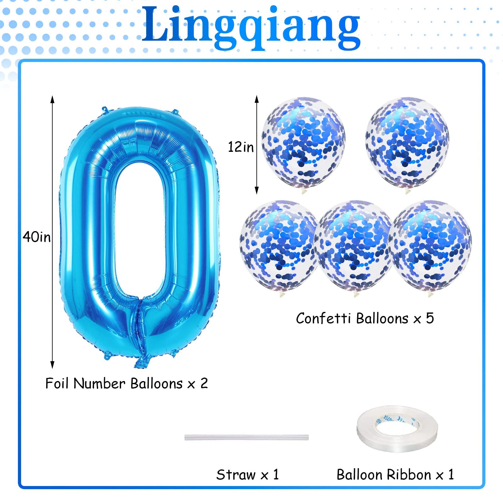 Lingqiang 40" Blue 30th Birthday Balloons Kit – Self-Inflating Foil Numbers with Confetti