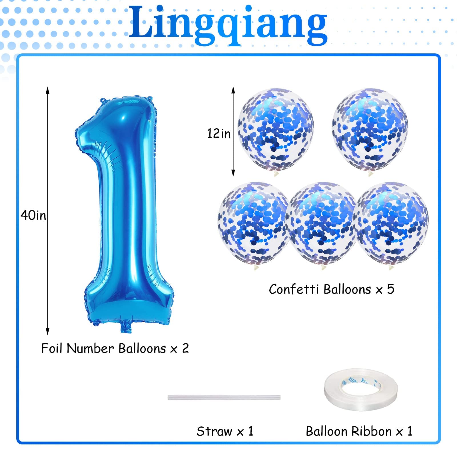 Lingqiang Blue 21 Balloons Kit – 40in Foil Numbers + Confetti Latex for 21st Birthday
