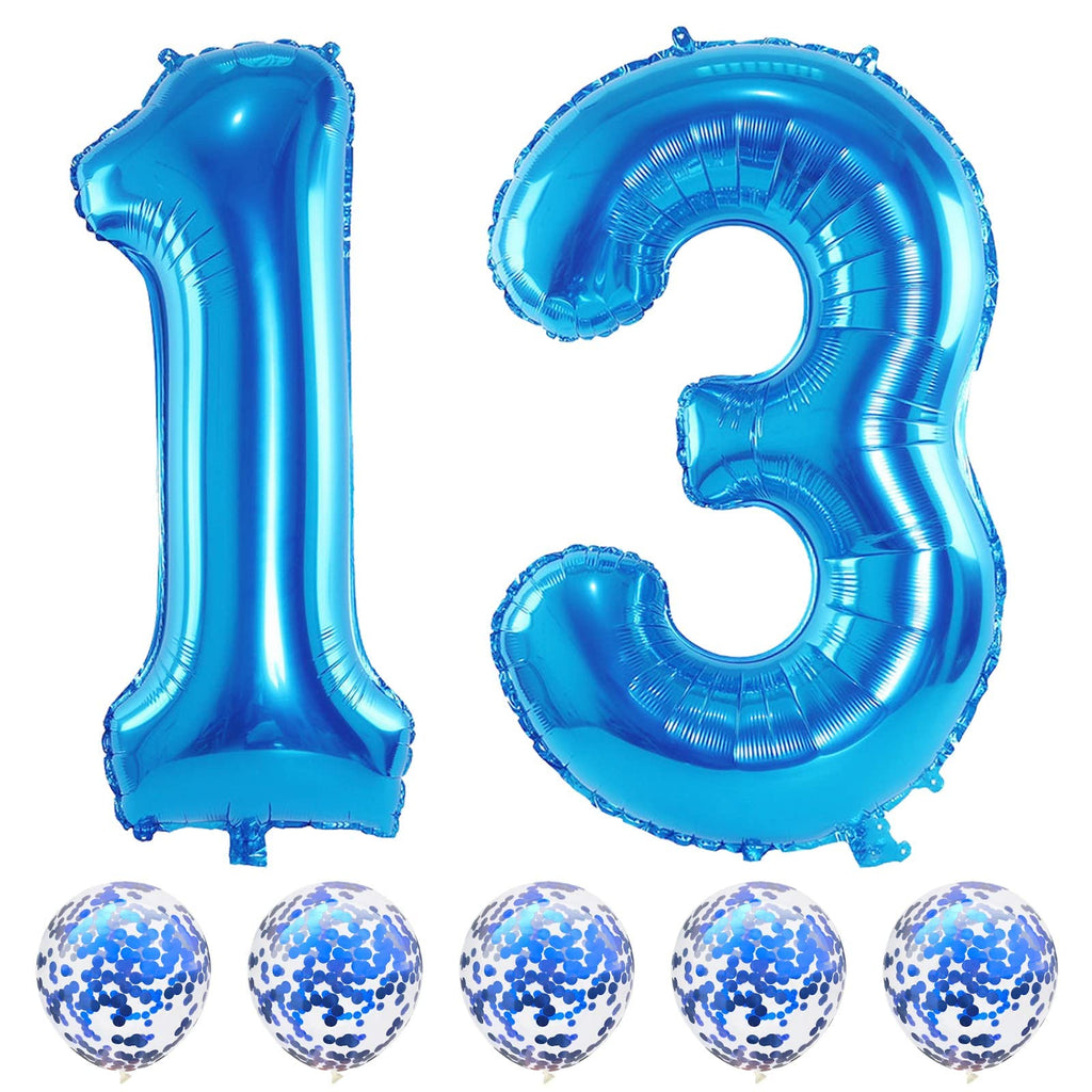 Lingqiang Blue 13th Birthday Balloons Kit | 40in Foil Numbers + Confetti Latex