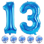 Lingqiang Blue 13th Birthday Balloons Kit | 40in Foil Numbers + Confetti Latex