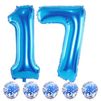 Lingqiang 17th Birthday Blue Foil Balloons – 40-Inch Number 17 & 12-Inch Confetti Balloons
