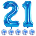 Lingqiang Blue 21 Balloons Kit – 40in Foil Numbers + Confetti Latex for 21st Birthday