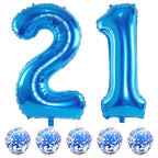 Lingqiang Blue 21 Balloons Kit – 40in Foil Numbers + Confetti Latex for 21st Birthday