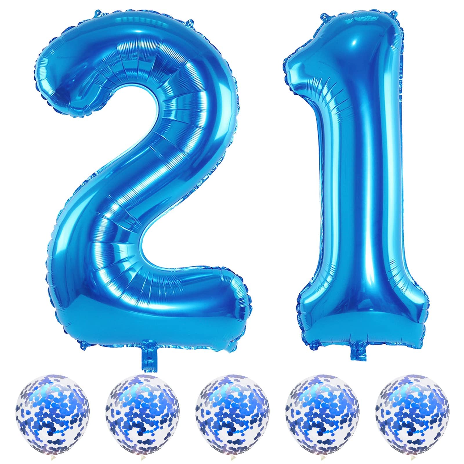 Lingqiang Blue 21 Balloons Kit – 40in Foil Numbers + Confetti Latex for 21st Birthday