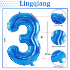 Lingqiang 40 Inch Blue Number 3 Balloon | Large Foil Numeric Balloons for Birthdays & Celebrations