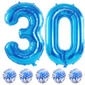 Lingqiang 40" Blue 30th Birthday Balloons Kit – Self-Inflating Foil Numbers with Confetti