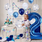Lingqiang Foil Number Balloons - 2nd Birthday Navy & Silver Confetti, 40in