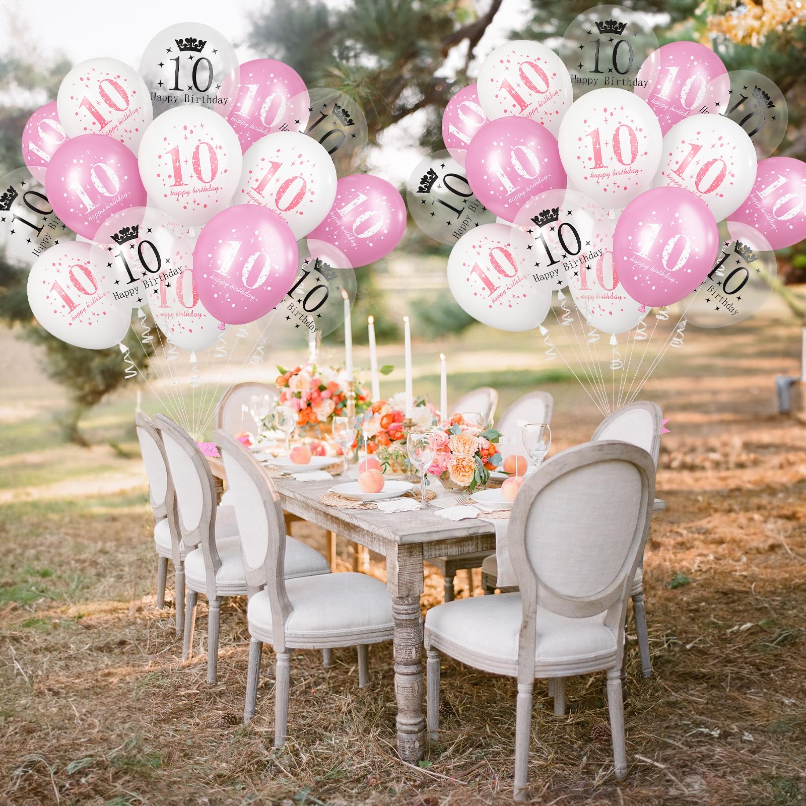 Lingqiang Pink & White 10th Birthday Balloons – 15-Count Latex Set for Girls' Party