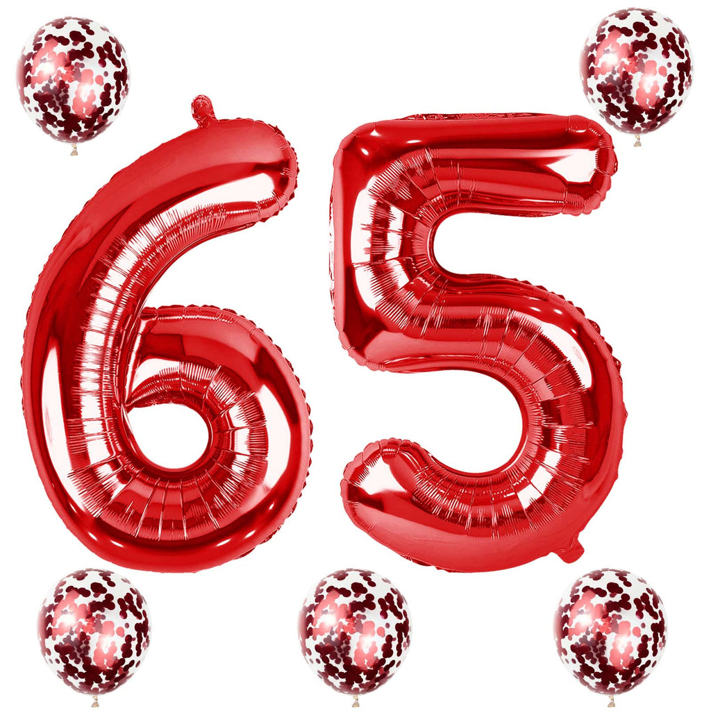 Lingqiang 40in Number 65 Foil Balloons Set – Red 56th/65th Birthday & Anniversary Party Decor