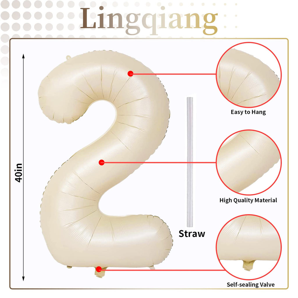 Lingqiang Cream 40-Inch 21st Birthday Balloons – Ivory Foil Number 2 & 1 for Men and Women