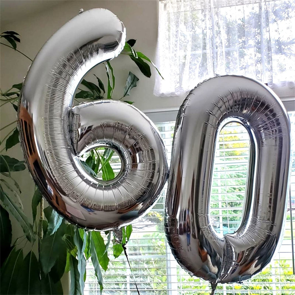 Lingqiang 40 Inch Silver Foil Balloon Number 0 | Giant Self-Inflating 0-9 Balloons for Parties