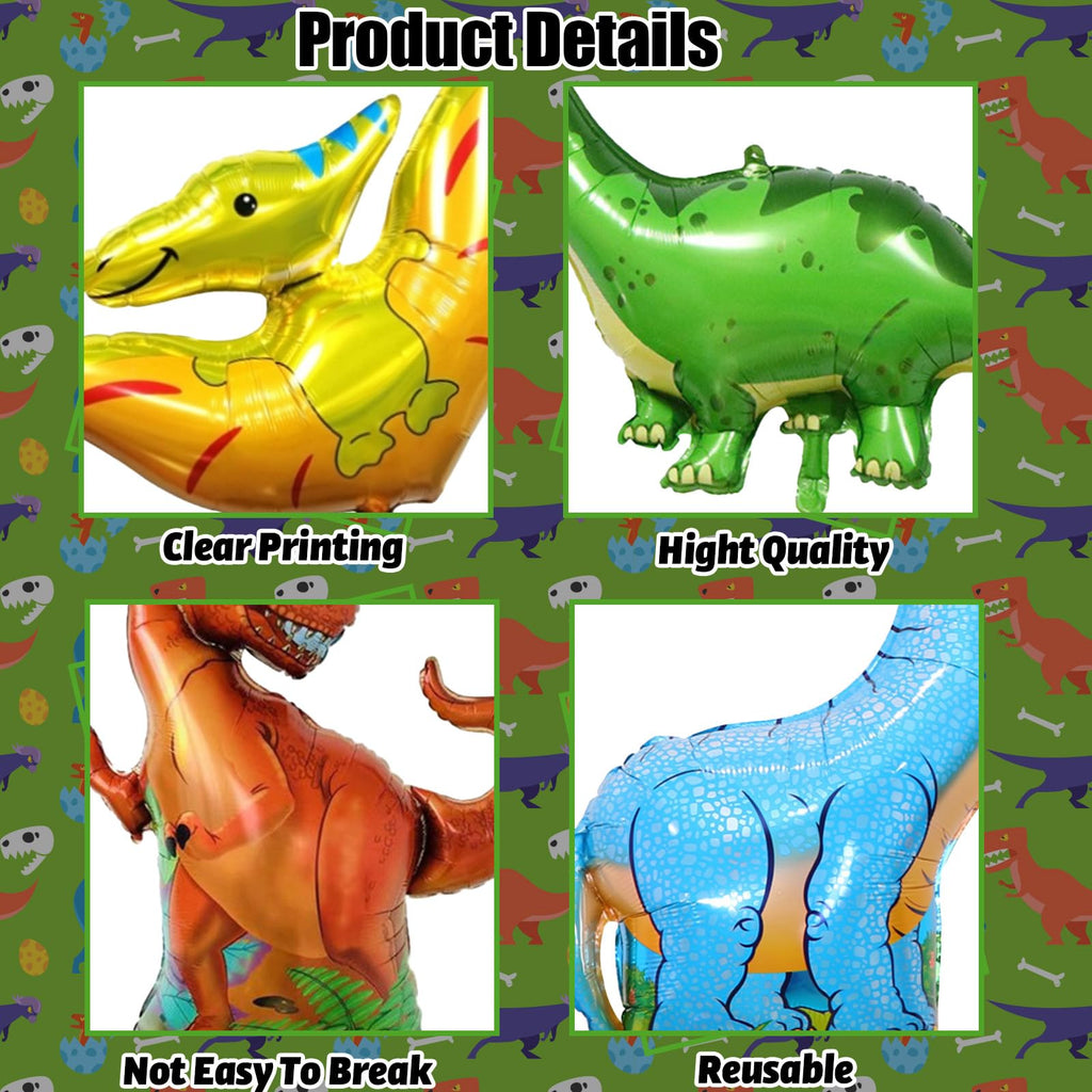 Lingqiang Dinosaur Foil Balloons Set (6 Giant Mylar Balloons) | Jungle Safari Party