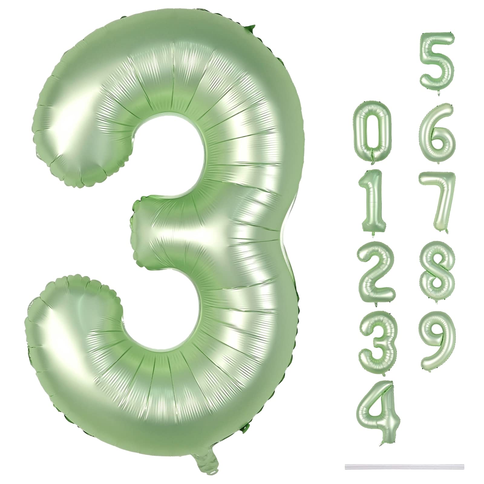 Lingqiang Sage Green 40in Number 3 Balloon – Large Foil Balloons for 3rd Birthday & Party Decor