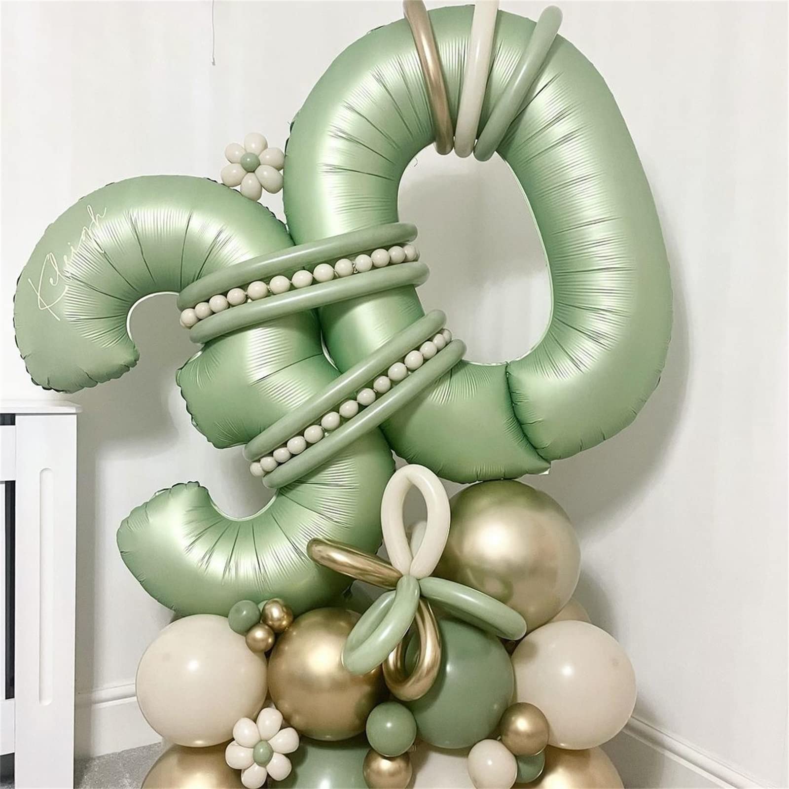 Lingqiang Sage Green 40in Number 3 Balloon – Large Foil Balloons for 3rd Birthday & Party Decor
