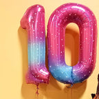 Lingqiang 40" Gradient Blue Pink Number Balloons – 0-9 Foil Mylar Birthday Balloons