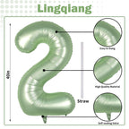 Lingqiang 40-inch Sage Green Number 2 Foil Balloon Set – Large 0-9 Balloons for Parties