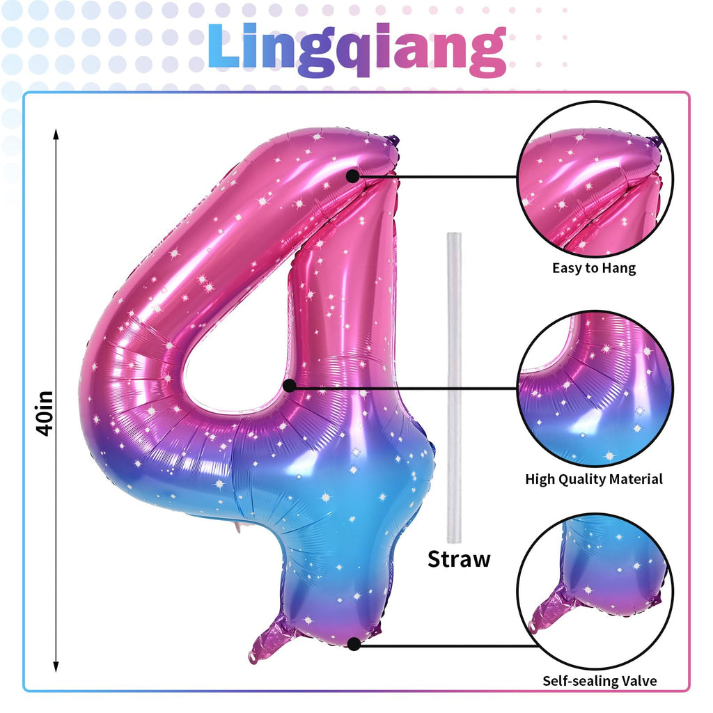 Lingqiang Gradient Rainbow 40-Inch Number Balloons Set – Giant Foil 0-9, Self-Inflating Party Decor