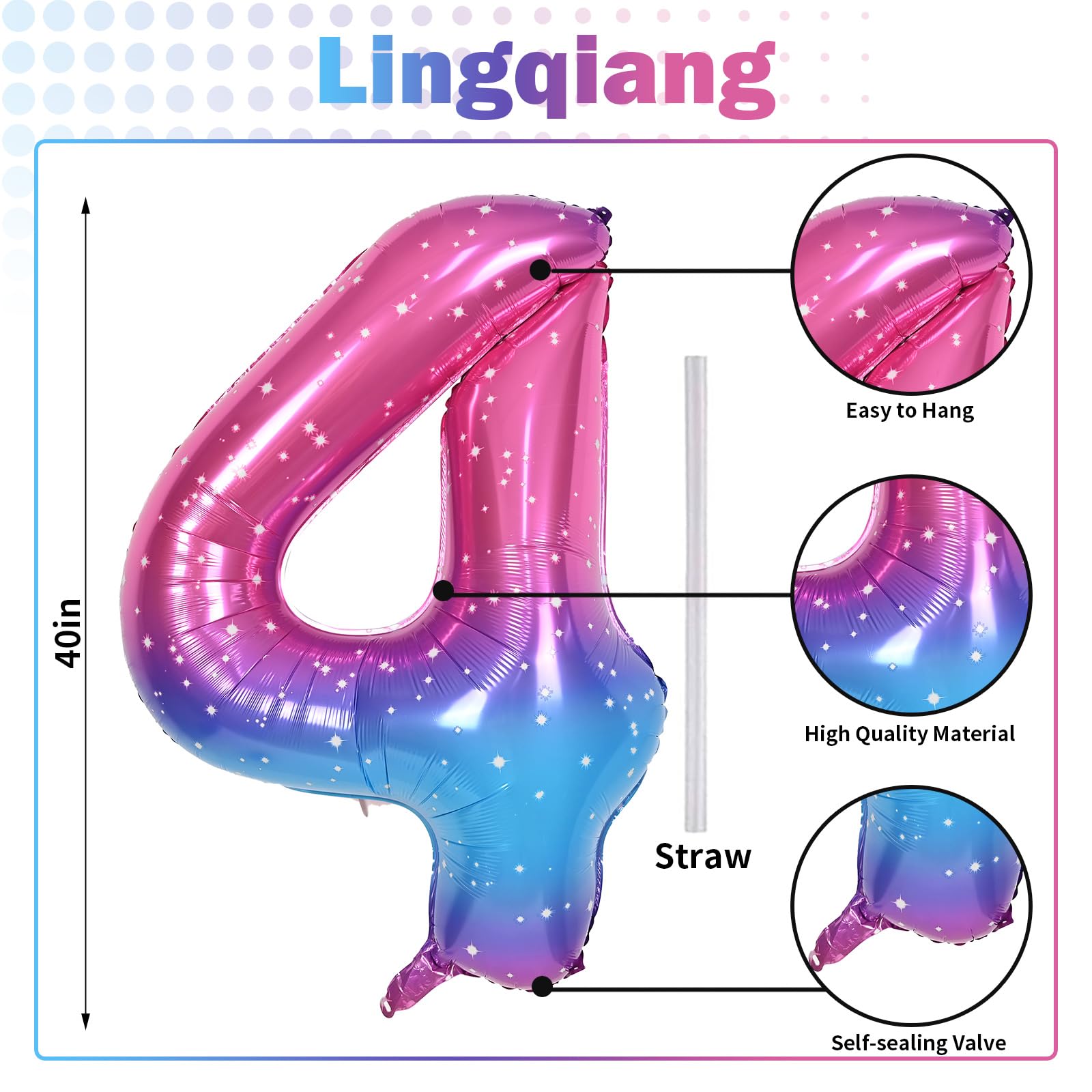 Lingqiang Gradient Rainbow 40-Inch Number Balloons Set – Giant Foil 0-9, Self-Inflating Party Decor