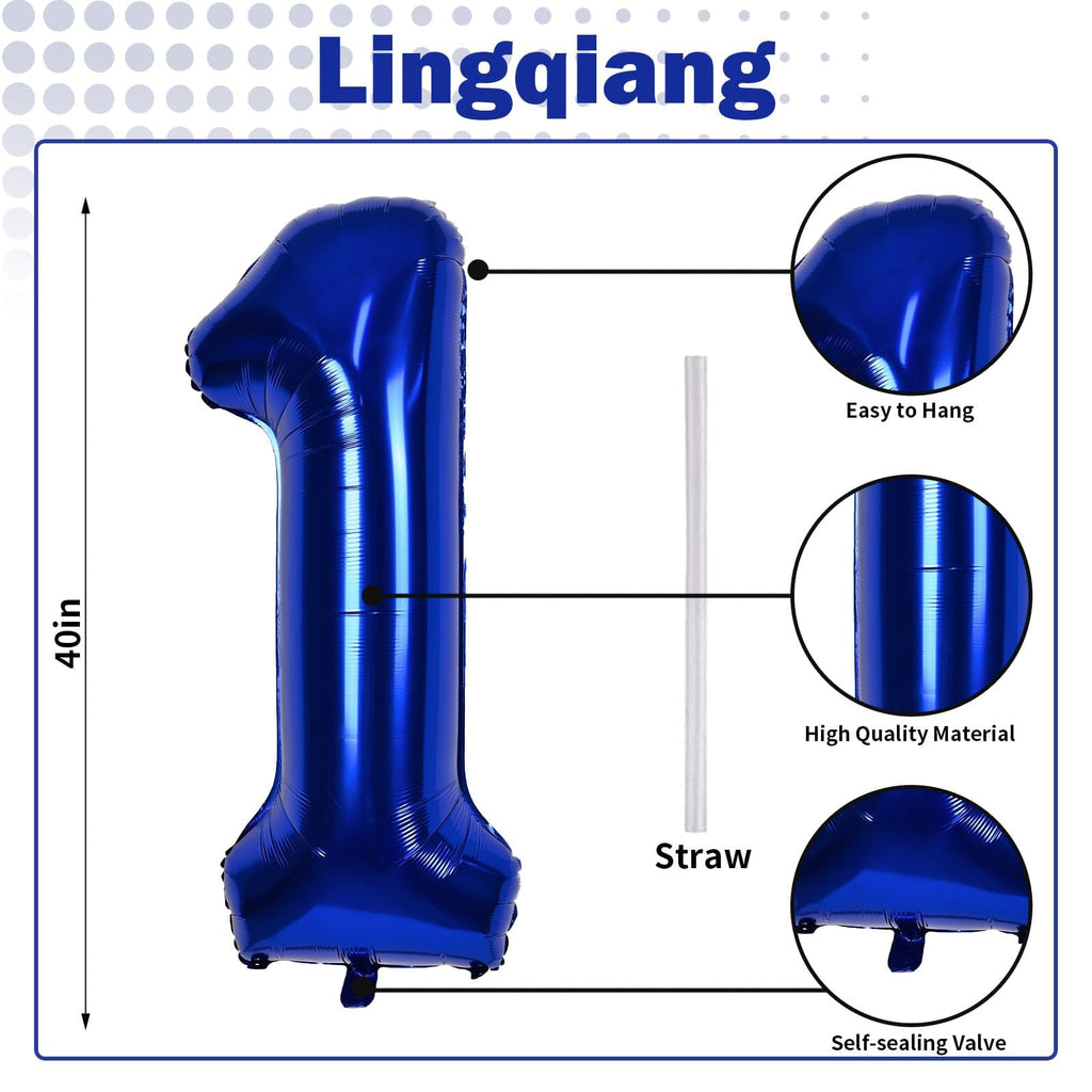 Lingqiang Navy Blue 40in Number 1 Balloon – Giant Foil Birthday Balloons for 1st–10th Celebrations