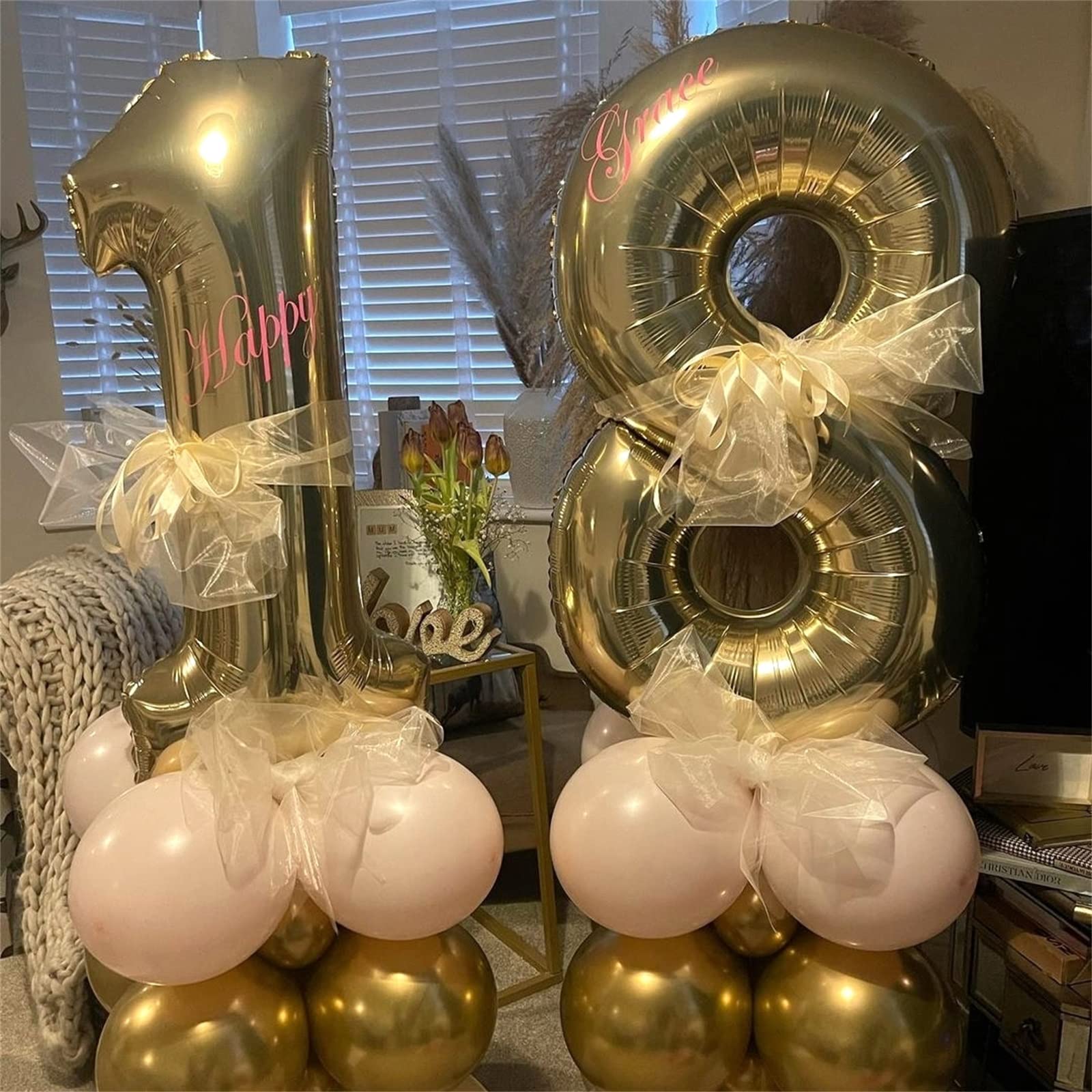 Lingqiang 40'' Champagne Gold Number 7 Balloon — Self-Inflating Foil Balloons for 7th Birthday & Celebrations