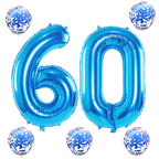 Lingqiang 60th Birthday Balloons Set - 40-inch Blue Foil Number 60 with Confetti Latex Kit