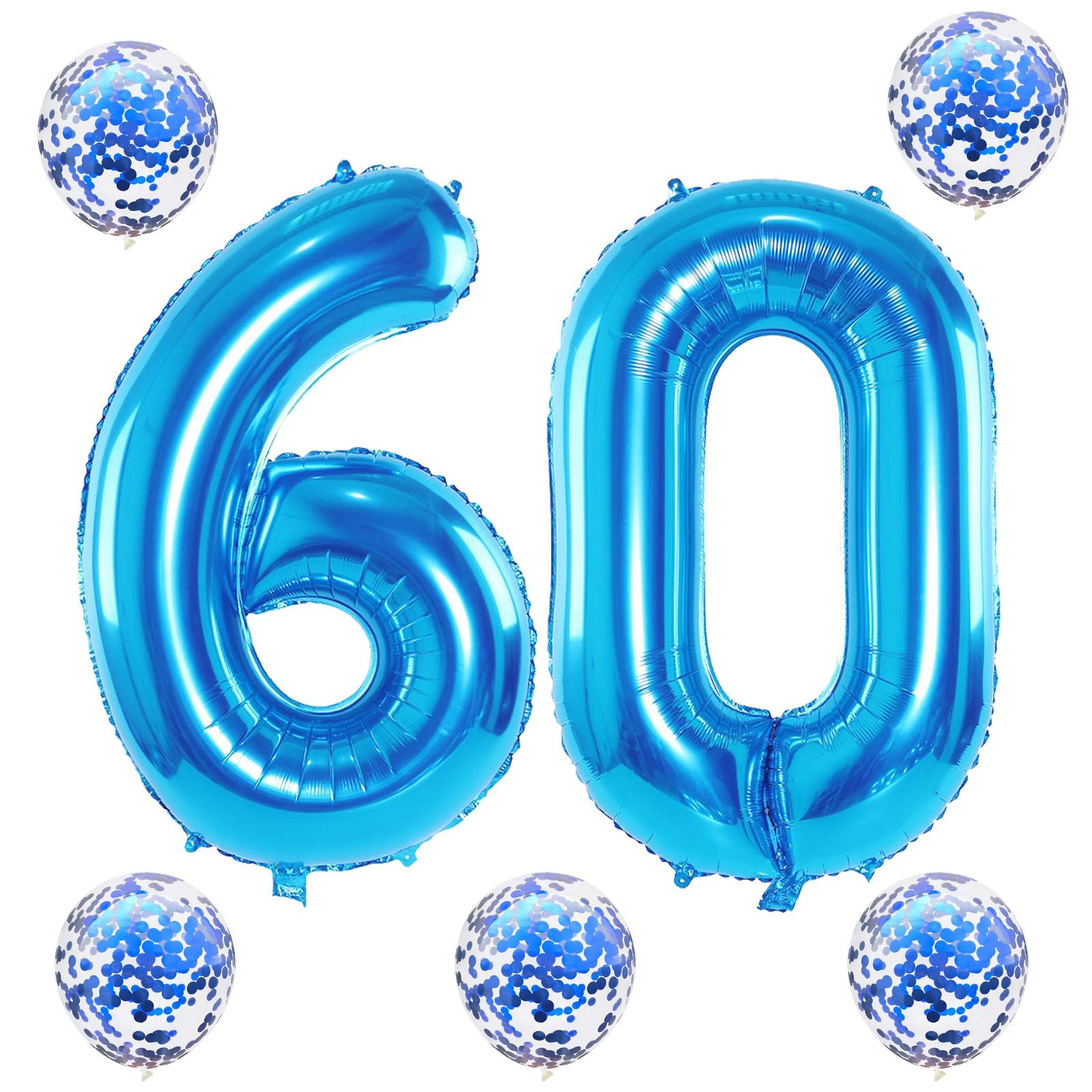 Lingqiang 60th Birthday Balloons Set - 40-inch Blue Foil Number 60 with Confetti Latex Kit