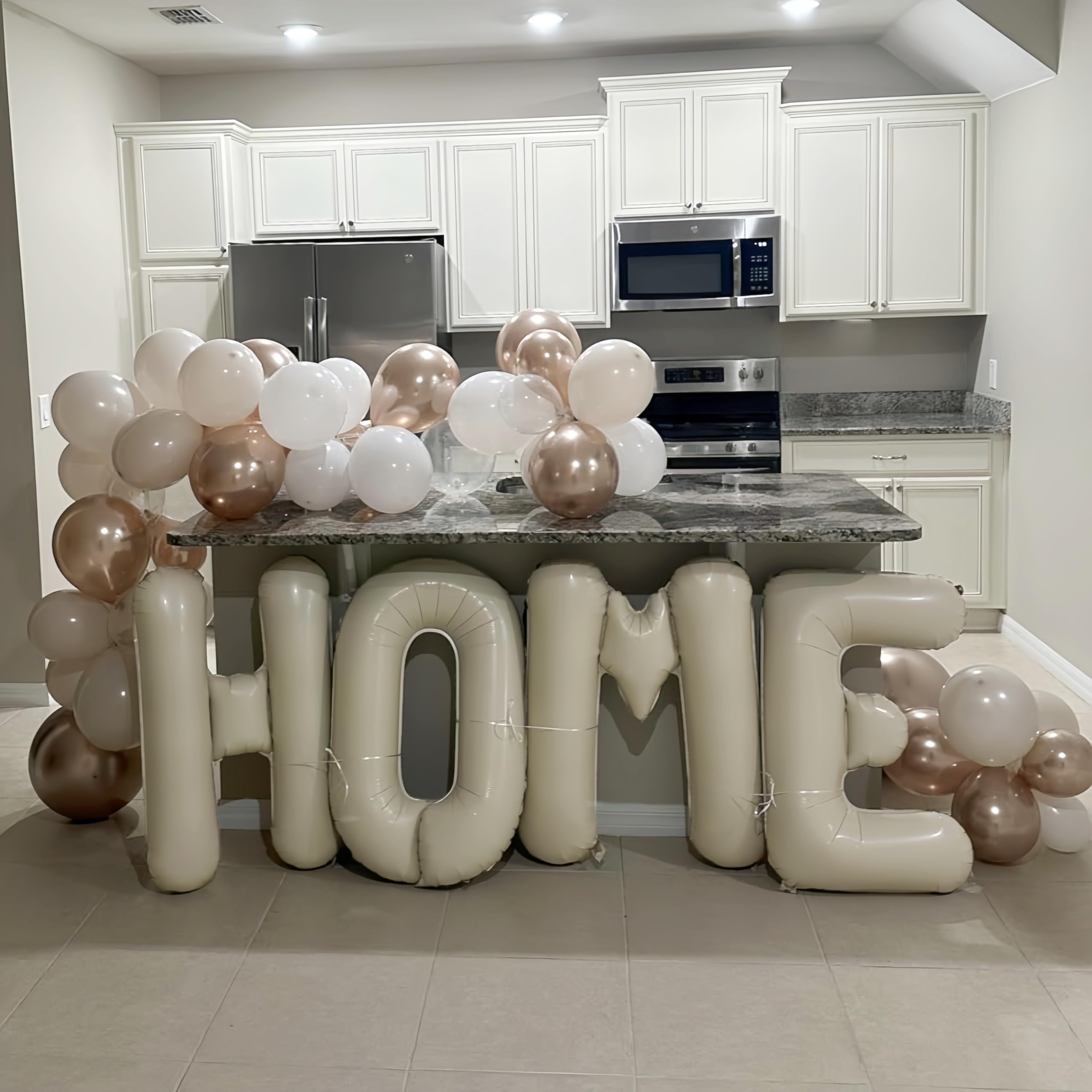 Lingqiang 40-Inch Beige HOME Foil Letter Balloons – Large Ivory White Welcome Banner for Housewarming